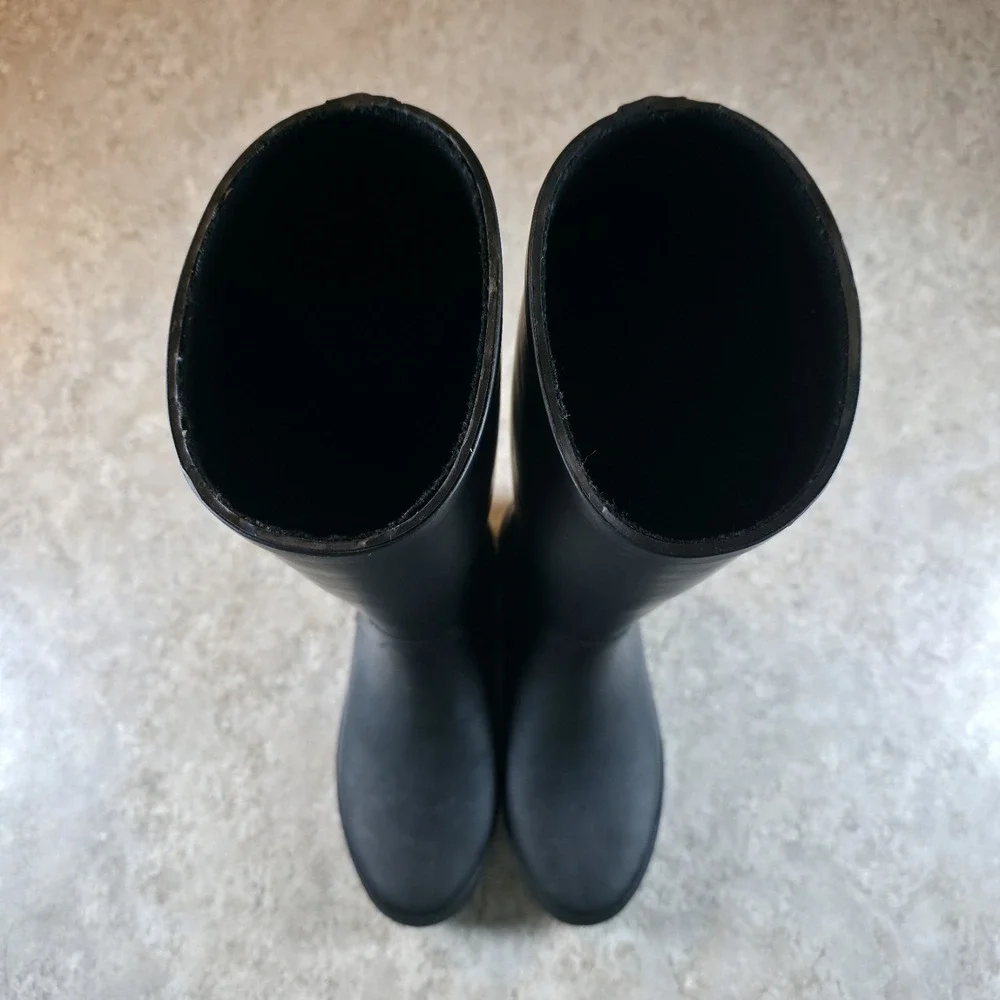 J. Crew | Black Tall Lug-Sole Waterproof Minimalist Preppy RainBoots Womens 8